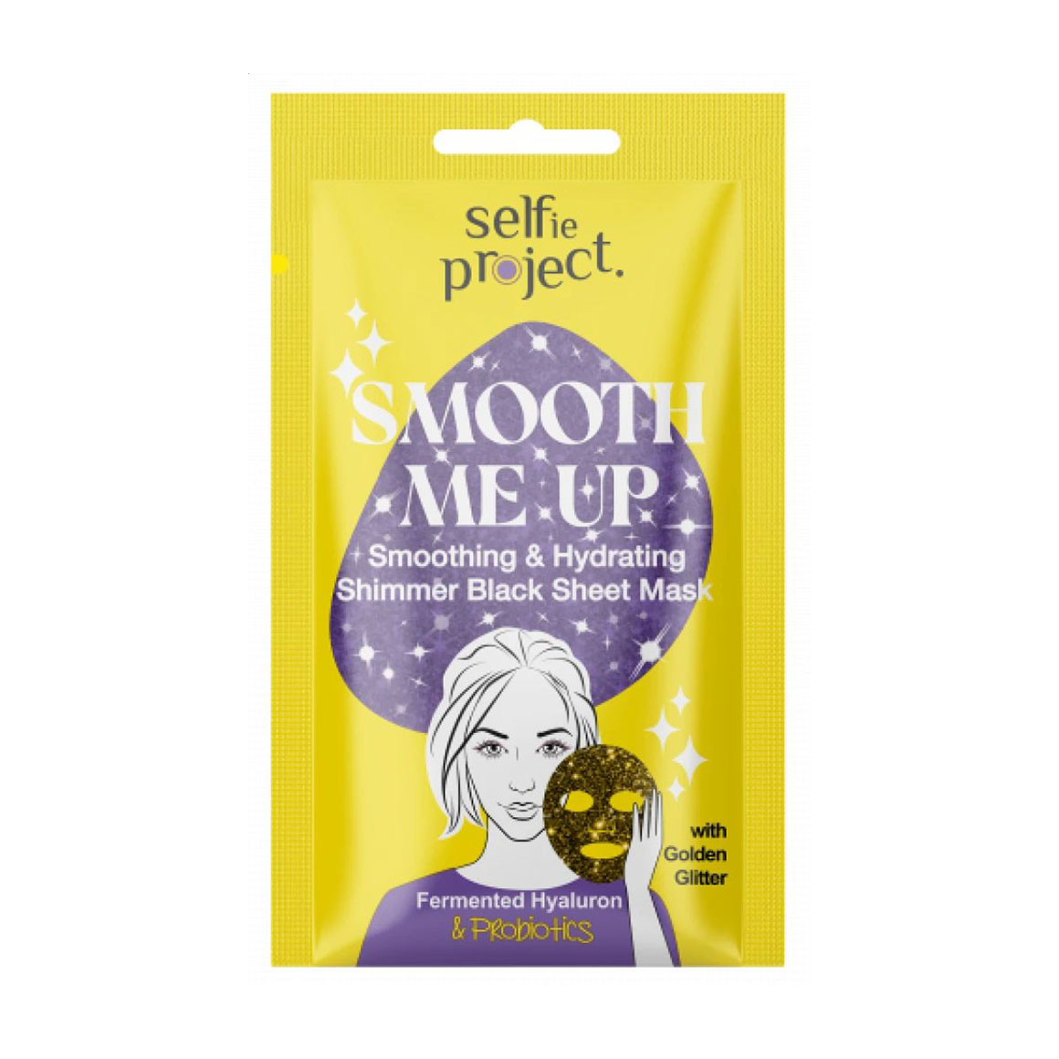 Розгладжувальна та зволожувальна тканинна маска для обличчя Selfie Project Smooth Me Up Smoothing &amp; Hydrating Shimmer Black Sheet Mask, 1 шт